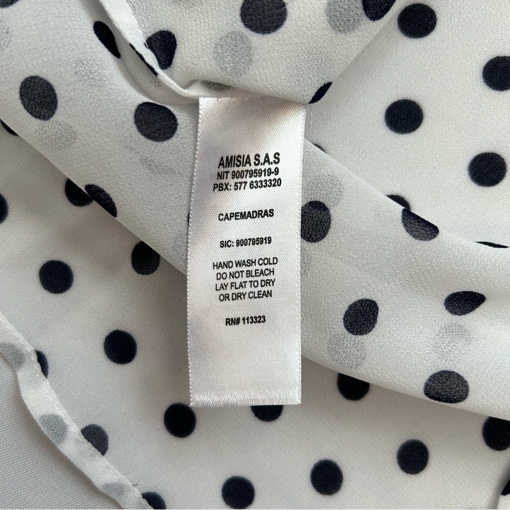 Cape Madras Sheer Polka Dot Button Up Blouse White Navy Blue Medium - Picture 8 of 10
